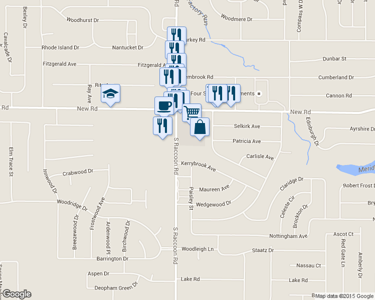 map of restaurants, bars, coffee shops, grocery stores, and more near 1747 South Raccoon Road in Youngstown