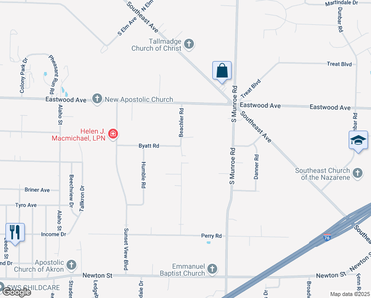 map of restaurants, bars, coffee shops, grocery stores, and more near 711 Beachler Road in Tallmadge