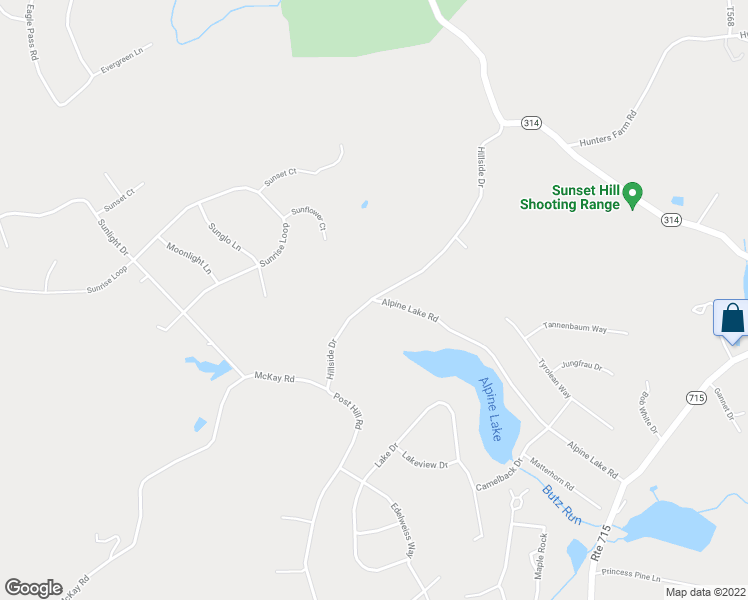 map of restaurants, bars, coffee shops, grocery stores, and more near 55 Alpine Lake Road in Henryville