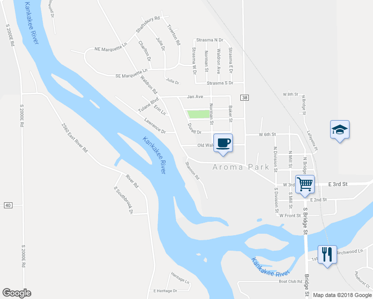 map of restaurants, bars, coffee shops, grocery stores, and more near 3102 Old Waldron Road in Kankakee