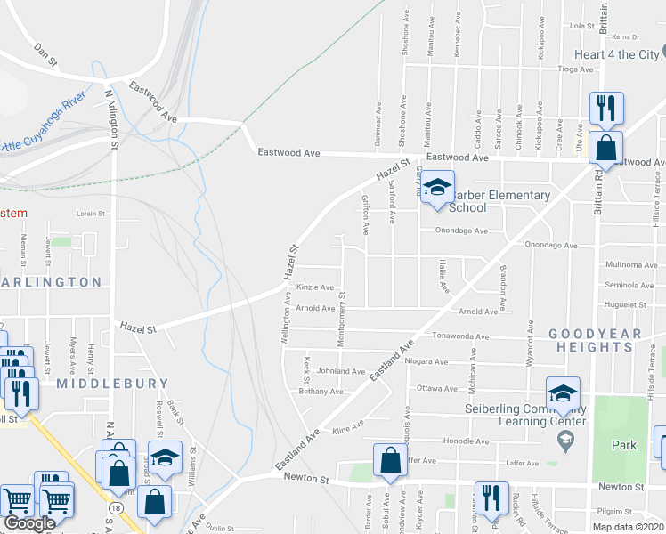 map of restaurants, bars, coffee shops, grocery stores, and more near 1149 Maryville Avenue in Akron