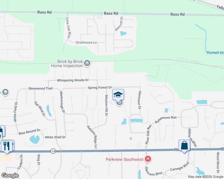 map of restaurants, bars, coffee shops, grocery stores, and more near 8617 Spring Forest Dr in Fort Wayne