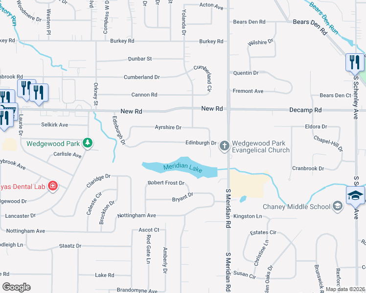 map of restaurants, bars, coffee shops, grocery stores, and more near 3787 Edinburgh Drive in Youngstown