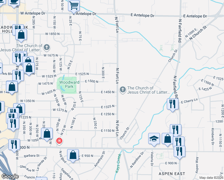 map of restaurants, bars, coffee shops, grocery stores, and more near 368 East 1450 North in Layton