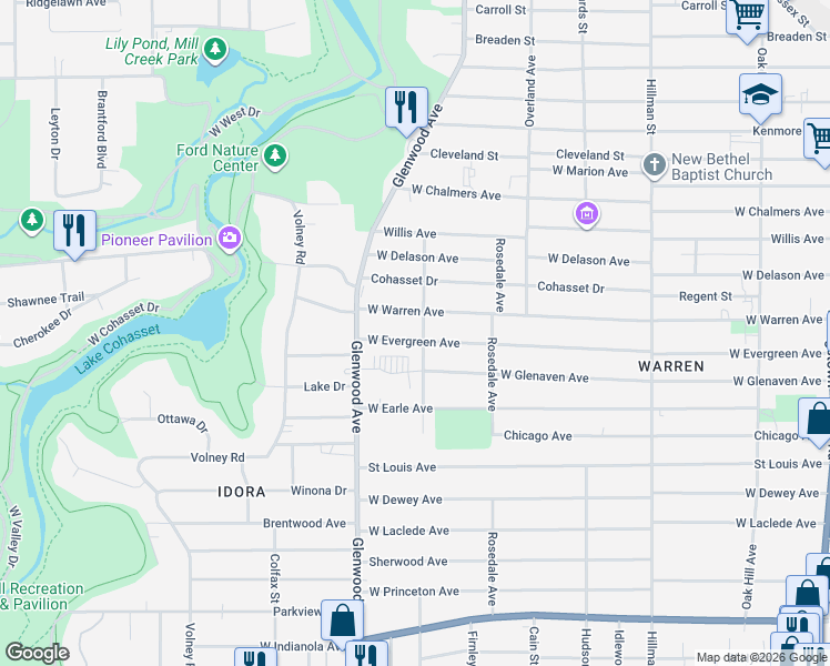 map of restaurants, bars, coffee shops, grocery stores, and more near 2002 Summer Street in Youngstown