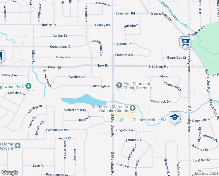map of restaurants, bars, coffee shops, grocery stores, and more near 3688 Ayrshire Drive in Youngstown