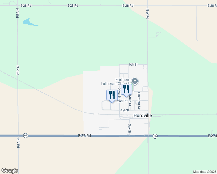 map of restaurants, bars, coffee shops, grocery stores, and more near 200 Vine Street in Hordville