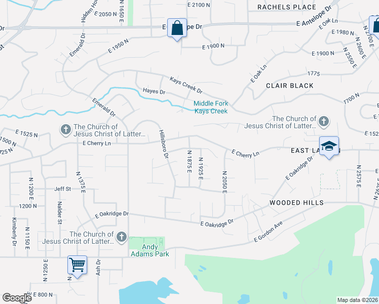 map of restaurants, bars, coffee shops, grocery stores, and more near 1379 North 1925 East in Layton
