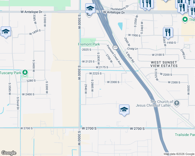 map of restaurants, bars, coffee shops, grocery stores, and more near 2868 2330 South in Syracuse
