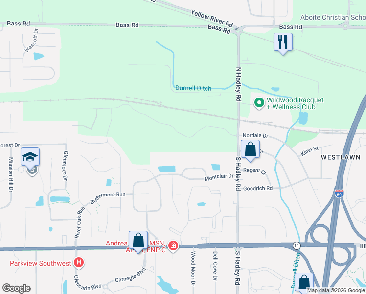 map of restaurants, bars, coffee shops, grocery stores, and more near 7470 Glen Gelder Cirlce in Fort Wayne