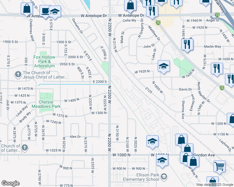 map of restaurants, bars, coffee shops, grocery stores, and more near 1430 North 2100 West in Layton