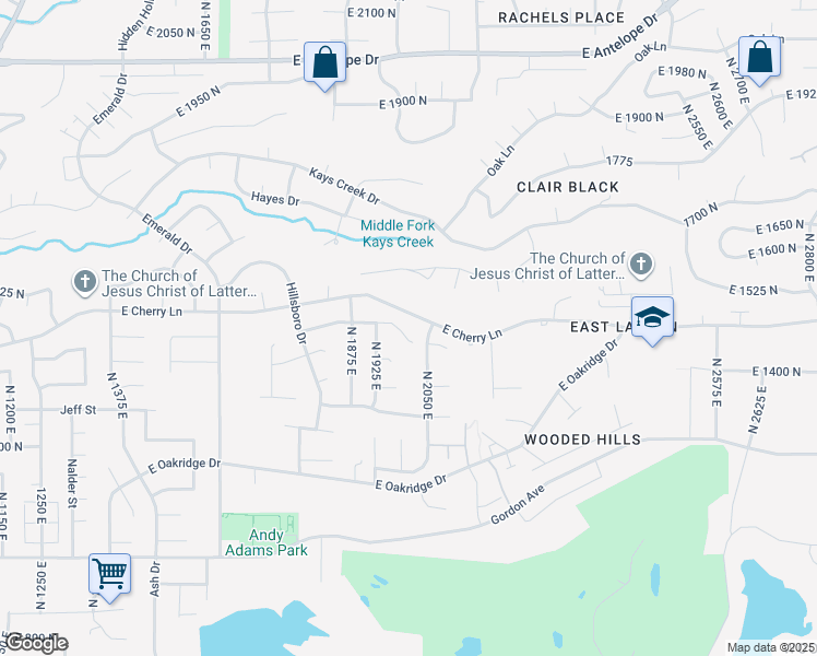 map of restaurants, bars, coffee shops, grocery stores, and more near 1975 East 1425 North in Layton