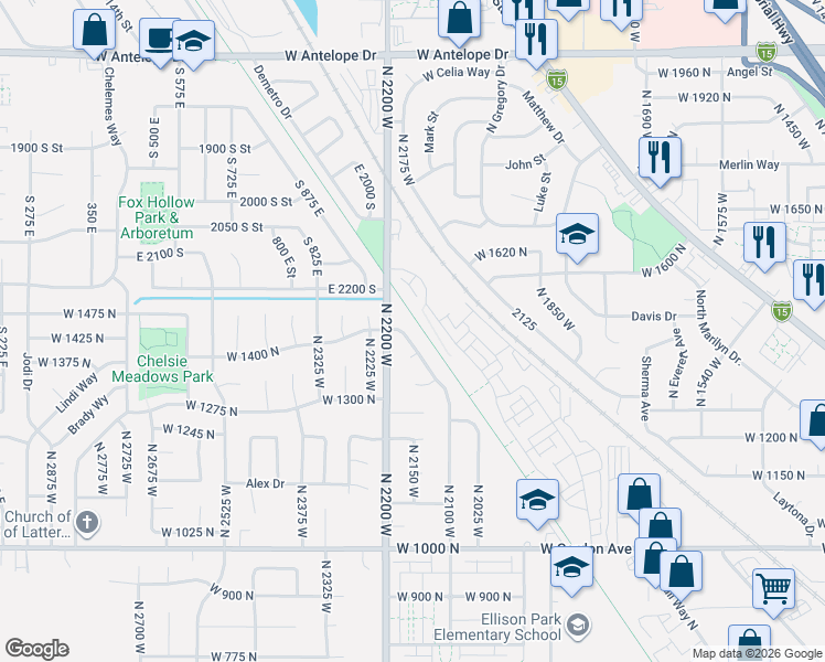map of restaurants, bars, coffee shops, grocery stores, and more near 1430 North 2100 West in Layton