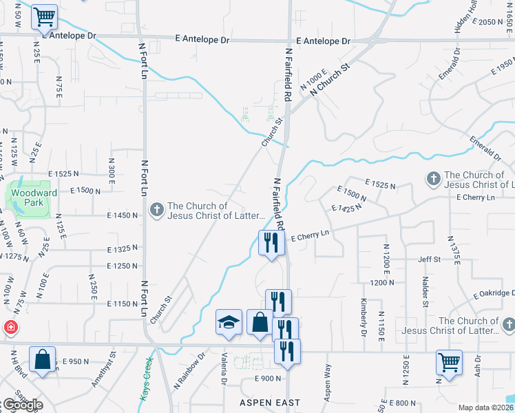 map of restaurants, bars, coffee shops, grocery stores, and more near 1450 Church Street in Layton