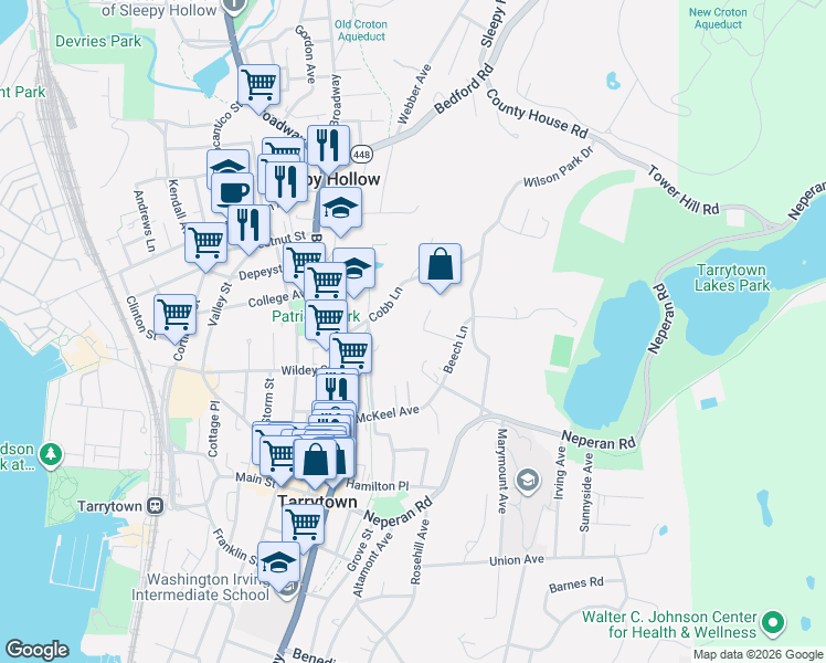 map of restaurants, bars, coffee shops, grocery stores, and more near 28 Sunhaven Court in Tarrytown