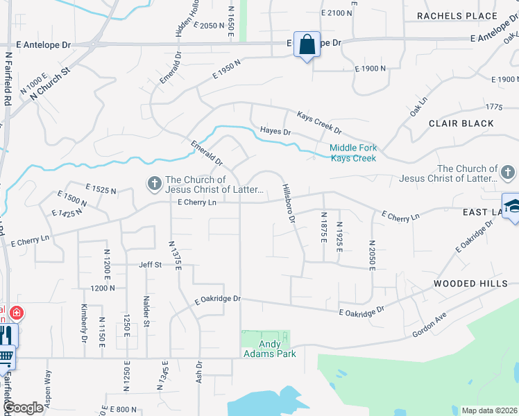 map of restaurants, bars, coffee shops, grocery stores, and more near 1632 East Cherry Lane in Layton