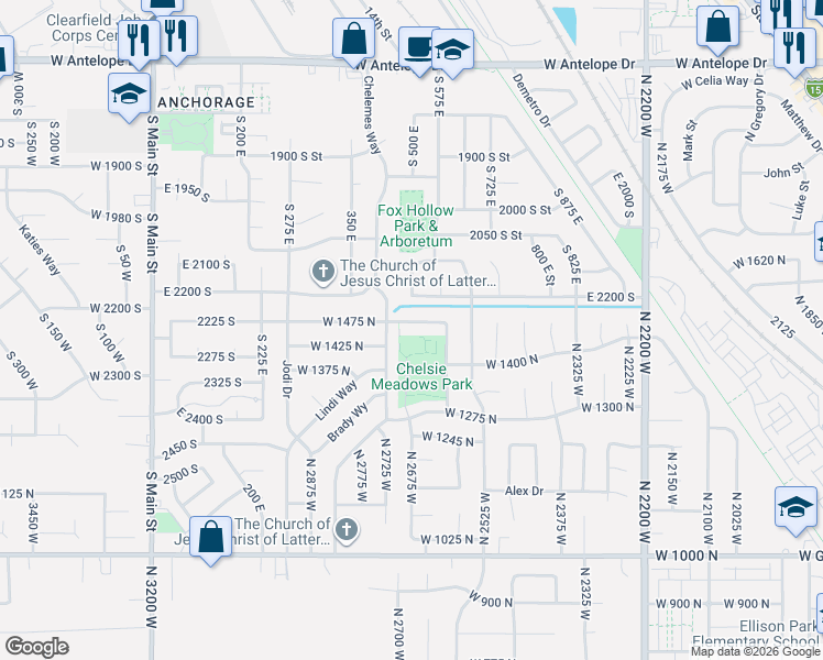 map of restaurants, bars, coffee shops, grocery stores, and more near 2659 West 1475 North in Layton