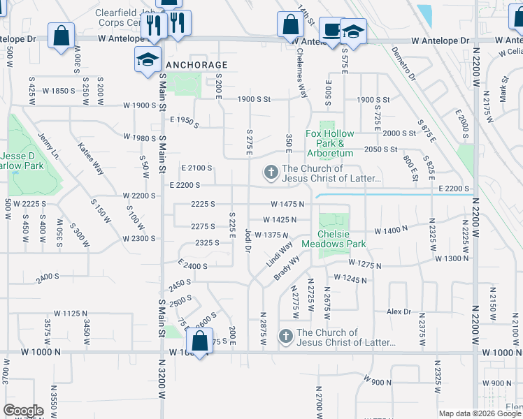 map of restaurants, bars, coffee shops, grocery stores, and more near 294 East 2200 South in Clearfield