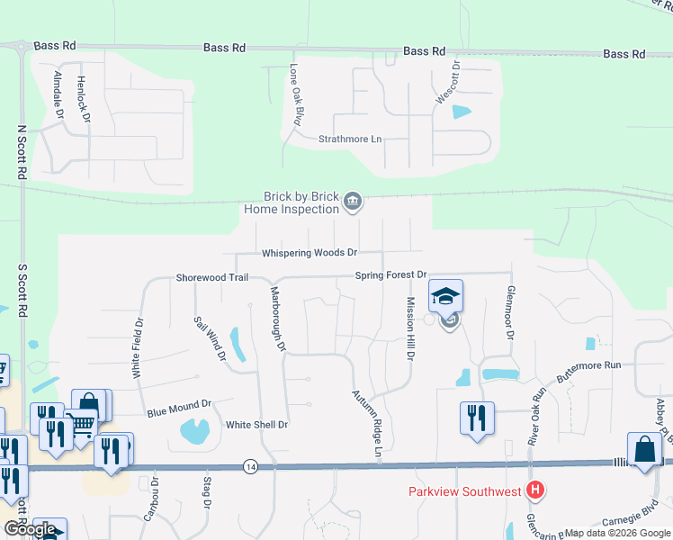 map of restaurants, bars, coffee shops, grocery stores, and more near 118 Lightning Wood Ct in Fort Wayne