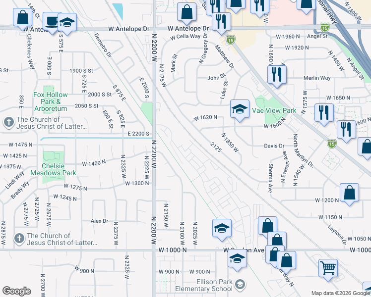 map of restaurants, bars, coffee shops, grocery stores, and more near 1558 North 1875 West in Layton