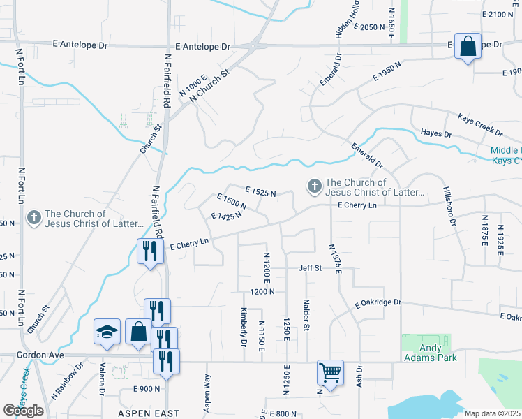 map of restaurants, bars, coffee shops, grocery stores, and more near 1165 East 1500 North in Layton