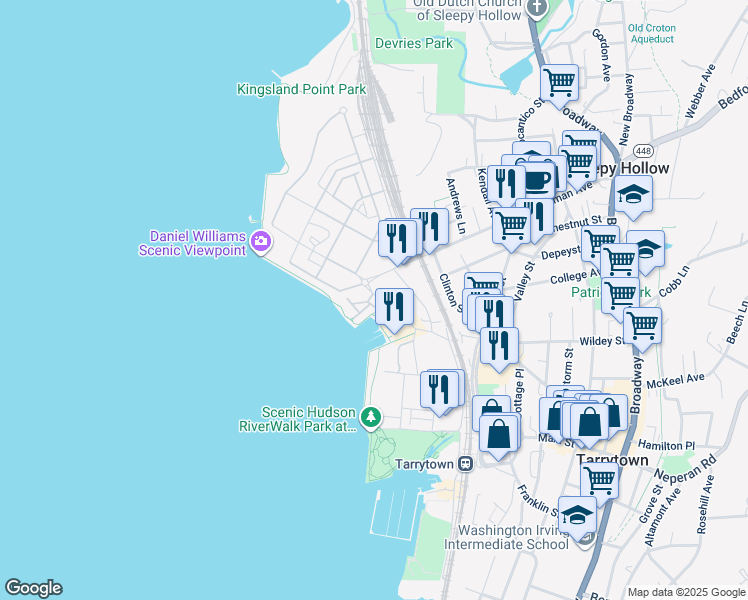 map of restaurants, bars, coffee shops, grocery stores, and more near 232 Beekman Avenue in Sleepy Hollow