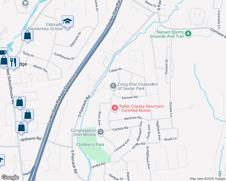 map of restaurants, bars, coffee shops, grocery stores, and more near 9 Brookview Boulevard in Spring Valley