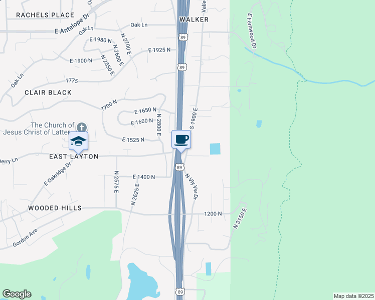 map of restaurants, bars, coffee shops, grocery stores, and more near 1870 North Valley View Drive in Layton