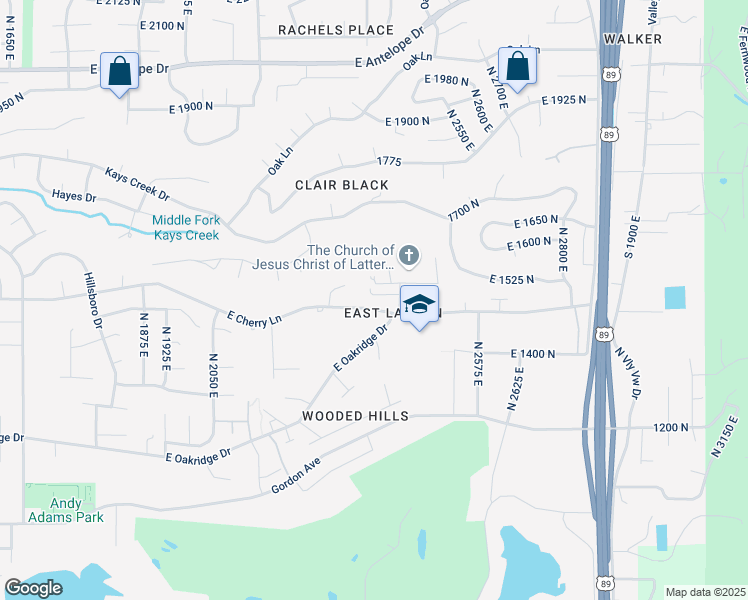 map of restaurants, bars, coffee shops, grocery stores, and more near 2306 Derus Way in Layton