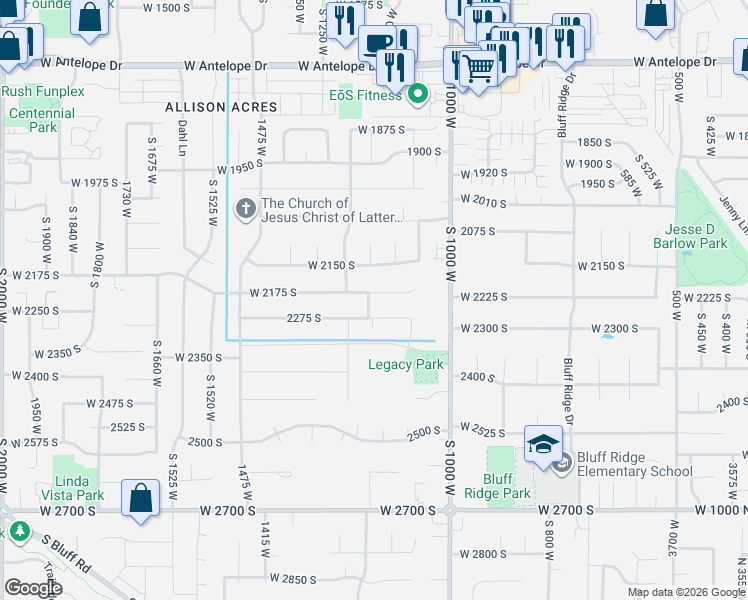 map of restaurants, bars, coffee shops, grocery stores, and more near 1173 West 2175 South in Syracuse