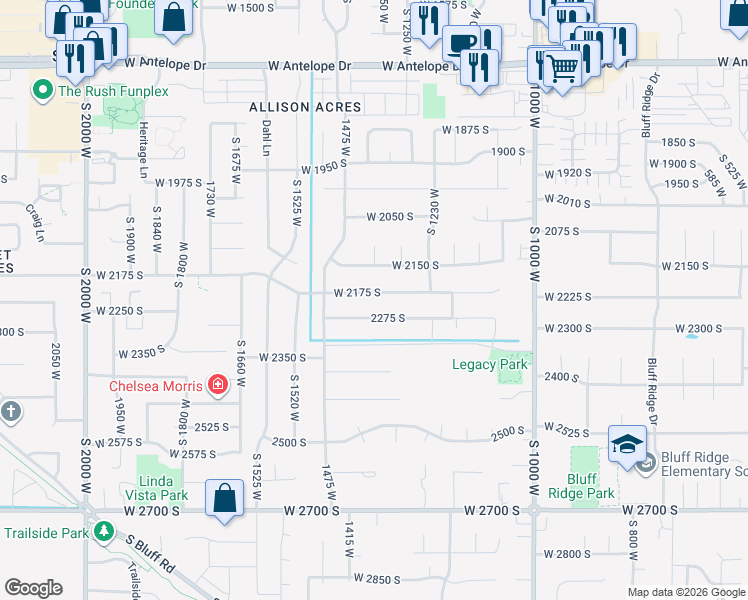 map of restaurants, bars, coffee shops, grocery stores, and more near 1359 West 2175 South in Syracuse