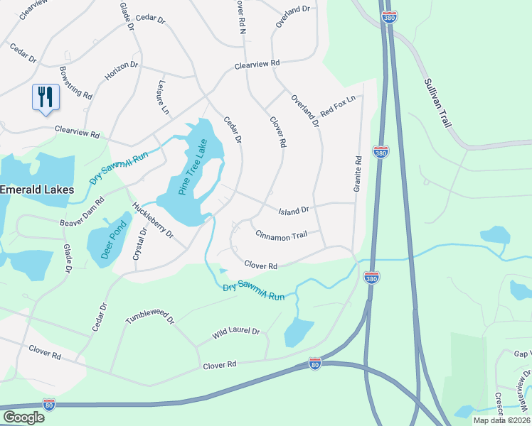 map of restaurants, bars, coffee shops, grocery stores, and more near 5700-5704 Island Drive in Long Pond