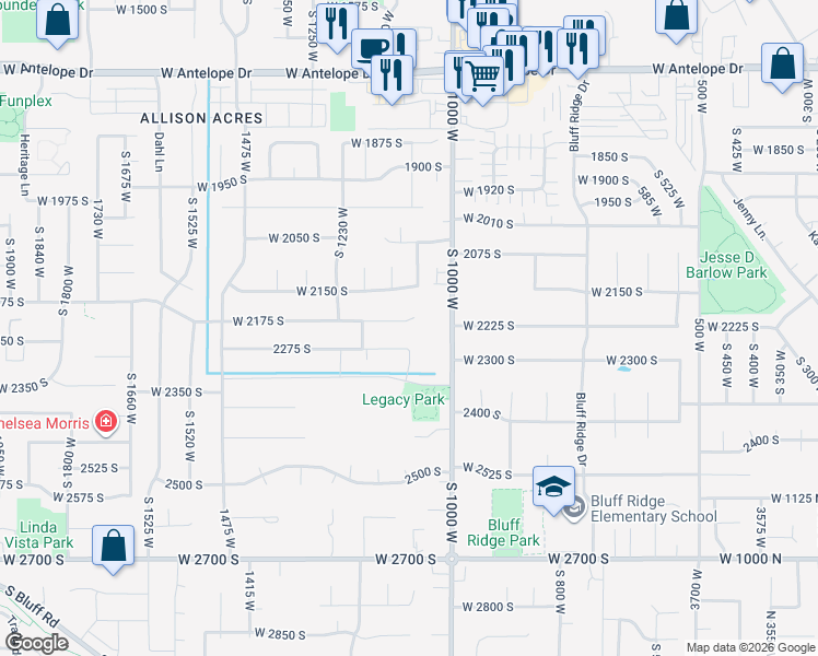 map of restaurants, bars, coffee shops, grocery stores, and more near 1091 West 2175 South in Syracuse