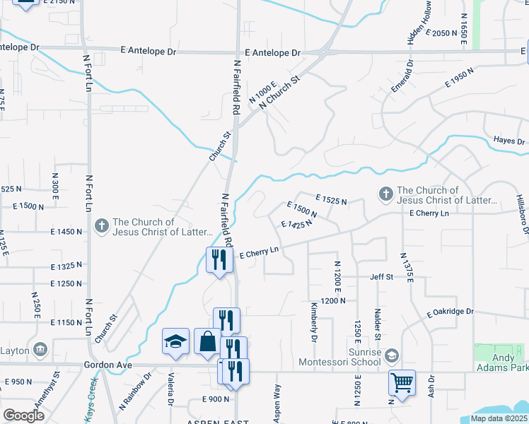 map of restaurants, bars, coffee shops, grocery stores, and more near 1001 East 1500 North in Layton