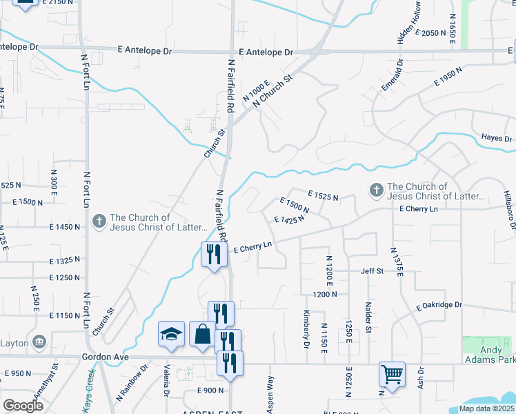 map of restaurants, bars, coffee shops, grocery stores, and more near 1001 East 1500 North in Layton