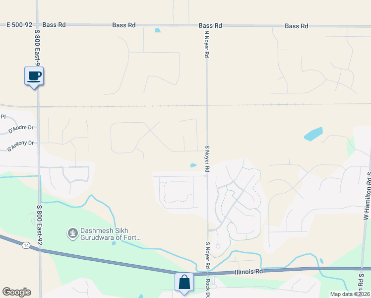 map of restaurants, bars, coffee shops, grocery stores, and more near 314 North Noyer Road in Fort Wayne