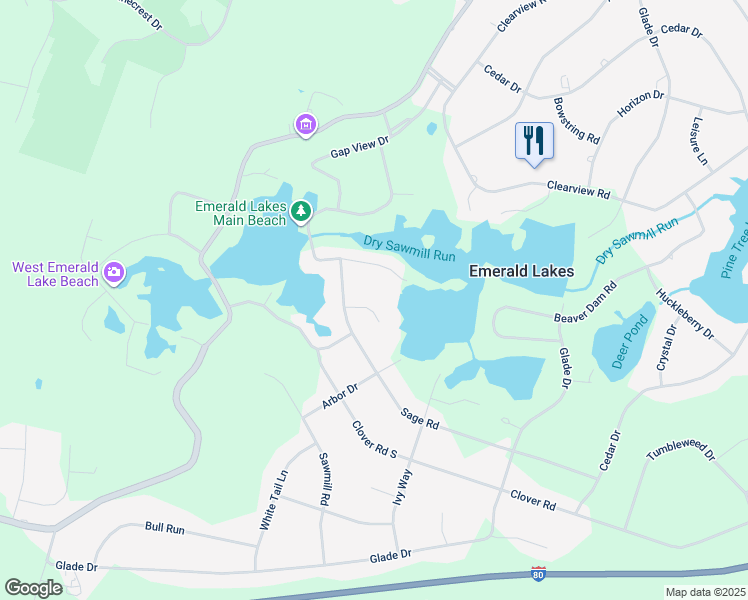 map of restaurants, bars, coffee shops, grocery stores, and more near 1213 Coyote Court in Long Pond