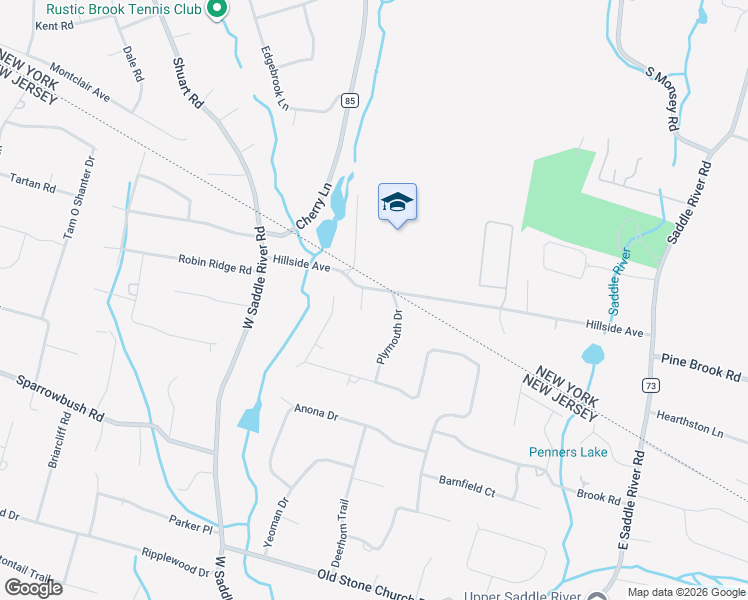 map of restaurants, bars, coffee shops, grocery stores, and more near 34 Hillside Avenue in Upper Saddle River