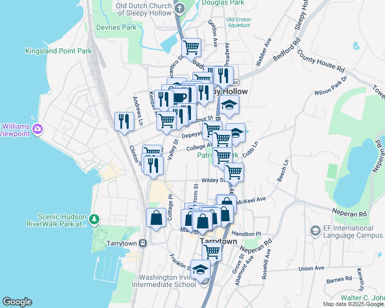map of restaurants, bars, coffee shops, grocery stores, and more near 67 College Avenue in Sleepy Hollow