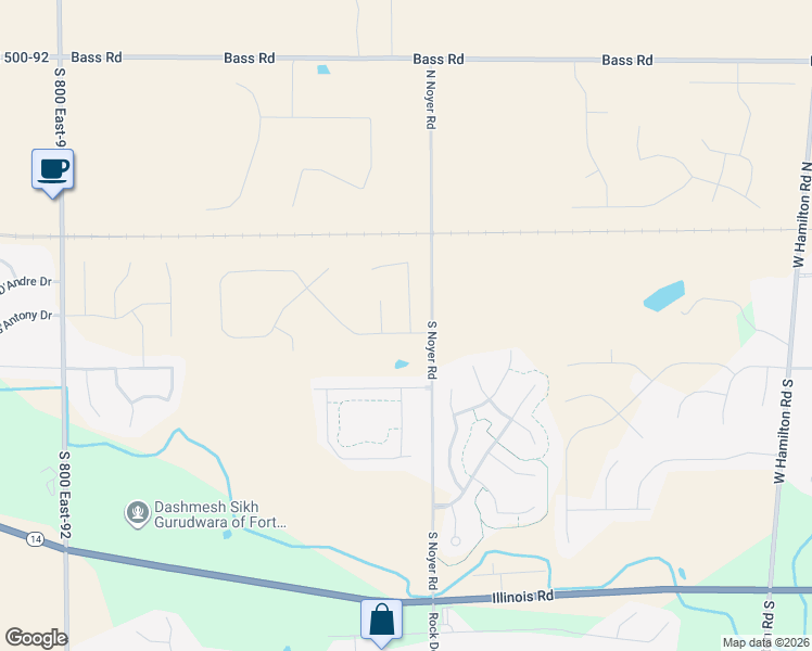 map of restaurants, bars, coffee shops, grocery stores, and more near 314 North Noyer Road in Fort Wayne