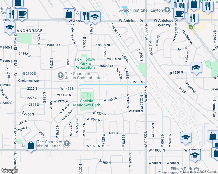 map of restaurants, bars, coffee shops, grocery stores, and more near 736 East 2200 South in Clearfield