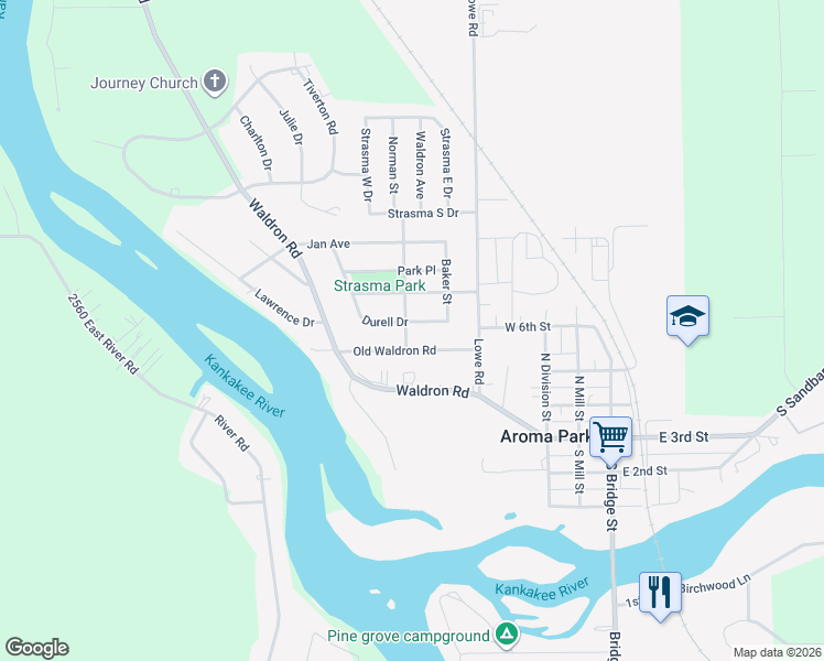 map of restaurants, bars, coffee shops, grocery stores, and more near 33 Durell Drive in Kankakee