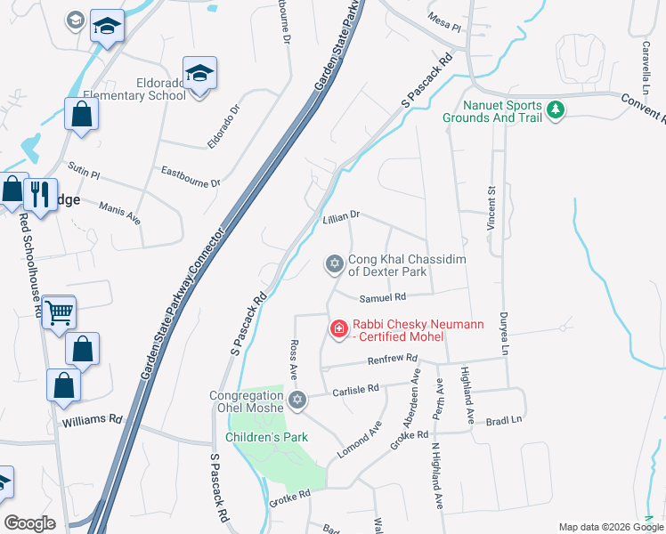 map of restaurants, bars, coffee shops, grocery stores, and more near 9 Brookview Boulevard in Spring Valley