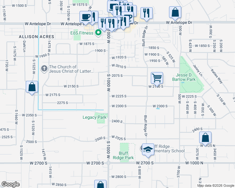 map of restaurants, bars, coffee shops, grocery stores, and more near 936 West 2225 South in Syracuse