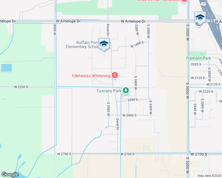 map of restaurants, bars, coffee shops, grocery stores, and more near 3542 West 2200 South in Syracuse