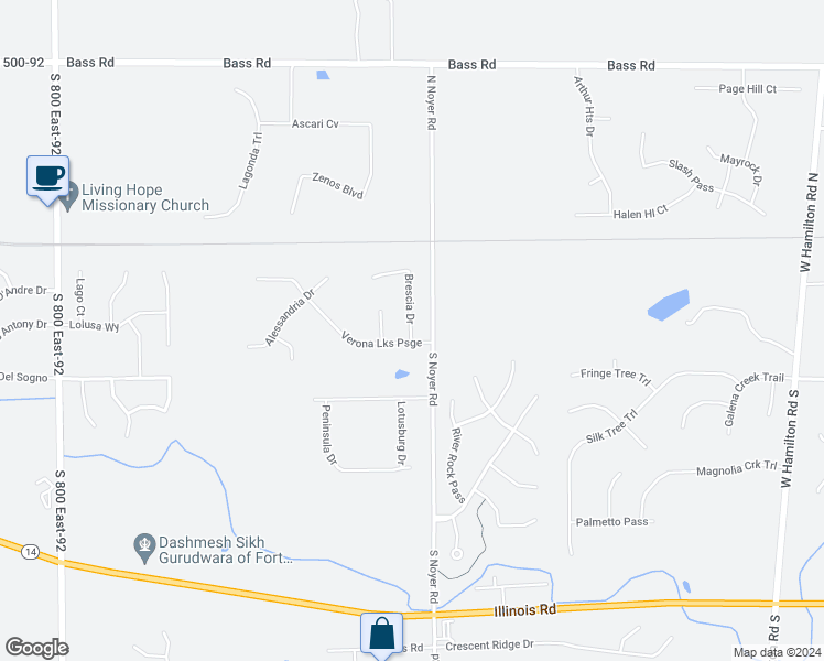 map of restaurants, bars, coffee shops, grocery stores, and more near 314 North Noyer Road in Fort Wayne