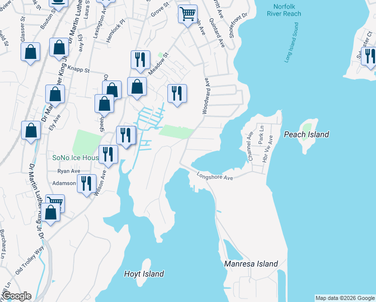 map of restaurants, bars, coffee shops, grocery stores, and more near 4 Yost Street in Norwalk