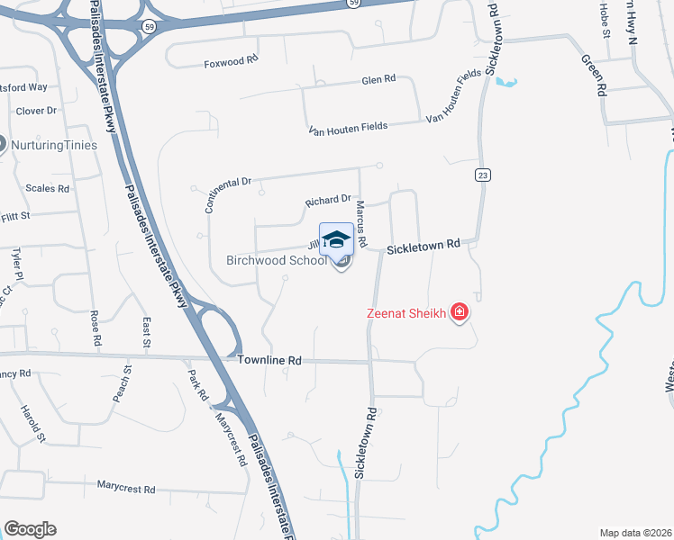 map of restaurants, bars, coffee shops, grocery stores, and more near 214 Sickletown Road in West Nyack