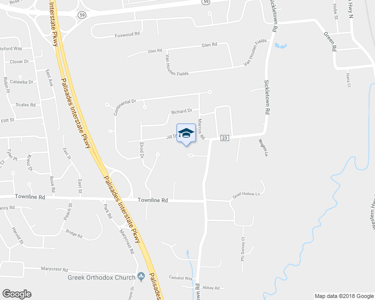 map of restaurants, bars, coffee shops, grocery stores, and more near 214 Sickletown Road in West Nyack