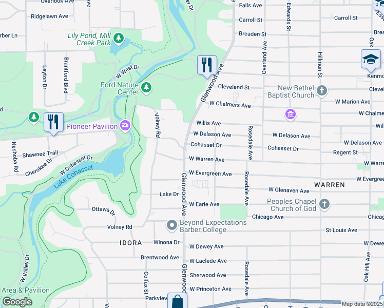 map of restaurants, bars, coffee shops, grocery stores, and more near 666 West Warren Avenue in Youngstown